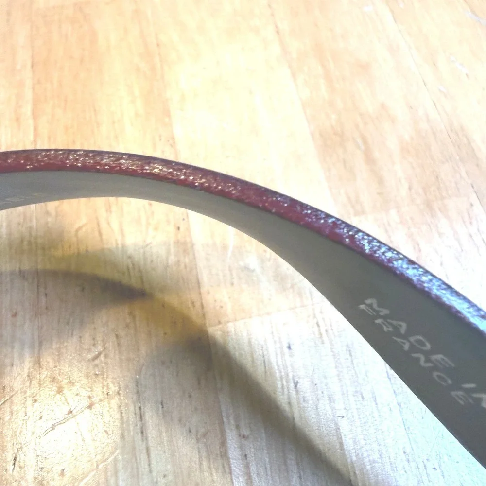Abaco Paris Forest Green Burgundy Leather Double Prong Belt Made in France 30/75